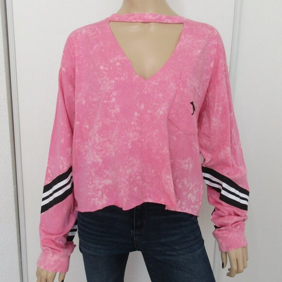 New PINK Victorias Secret T-Shirt Size Large Pink Long Sleeve Pocket Tee - Picture 4 of 14